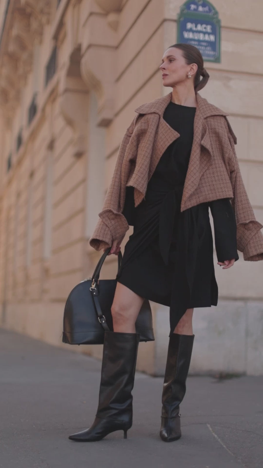 Classic Round Neck Black Wrap Dress