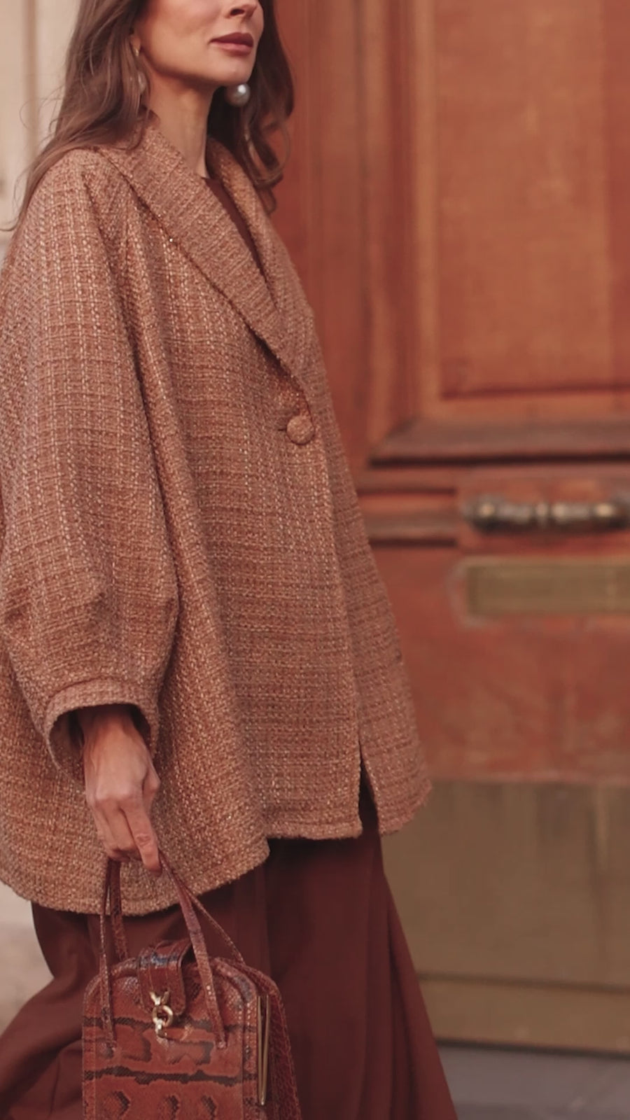 Camel Tweed Swing Coat