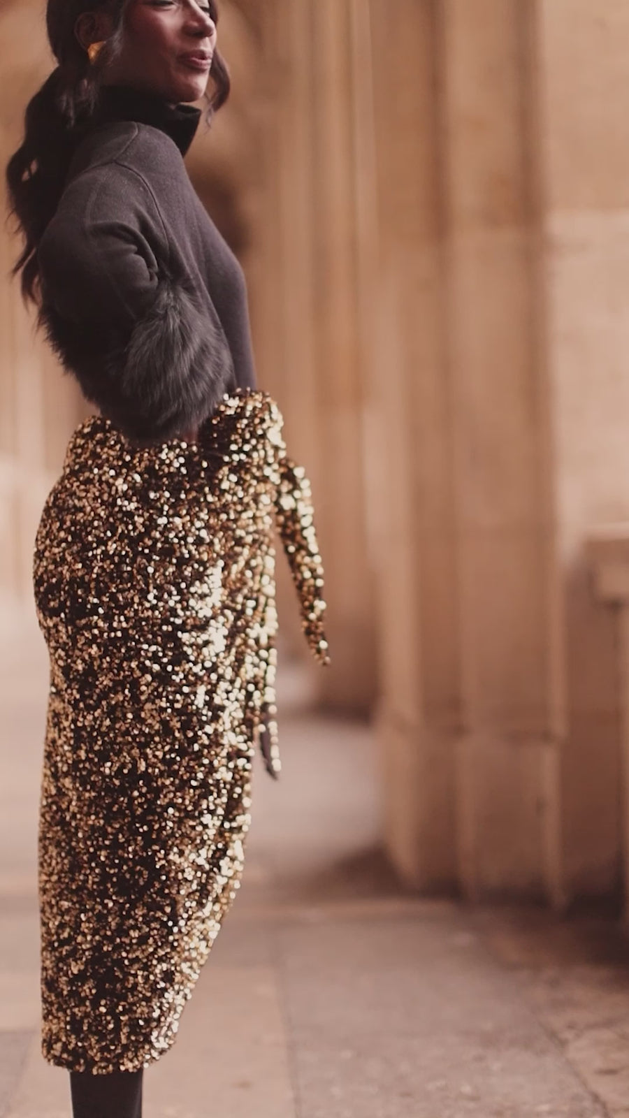 Gold Sequin Wrap Skirt