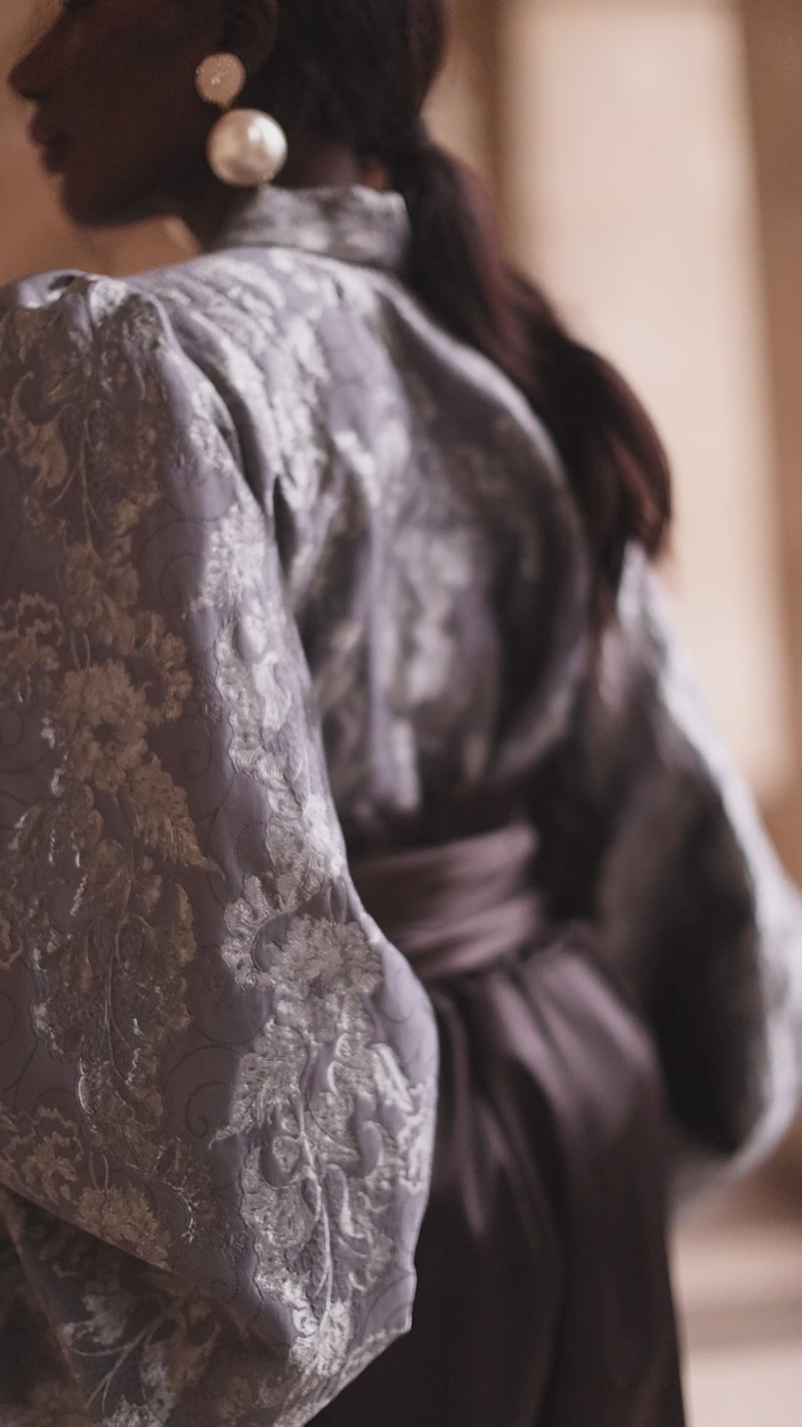 Jacquard Grey Floral Baroque Blouse