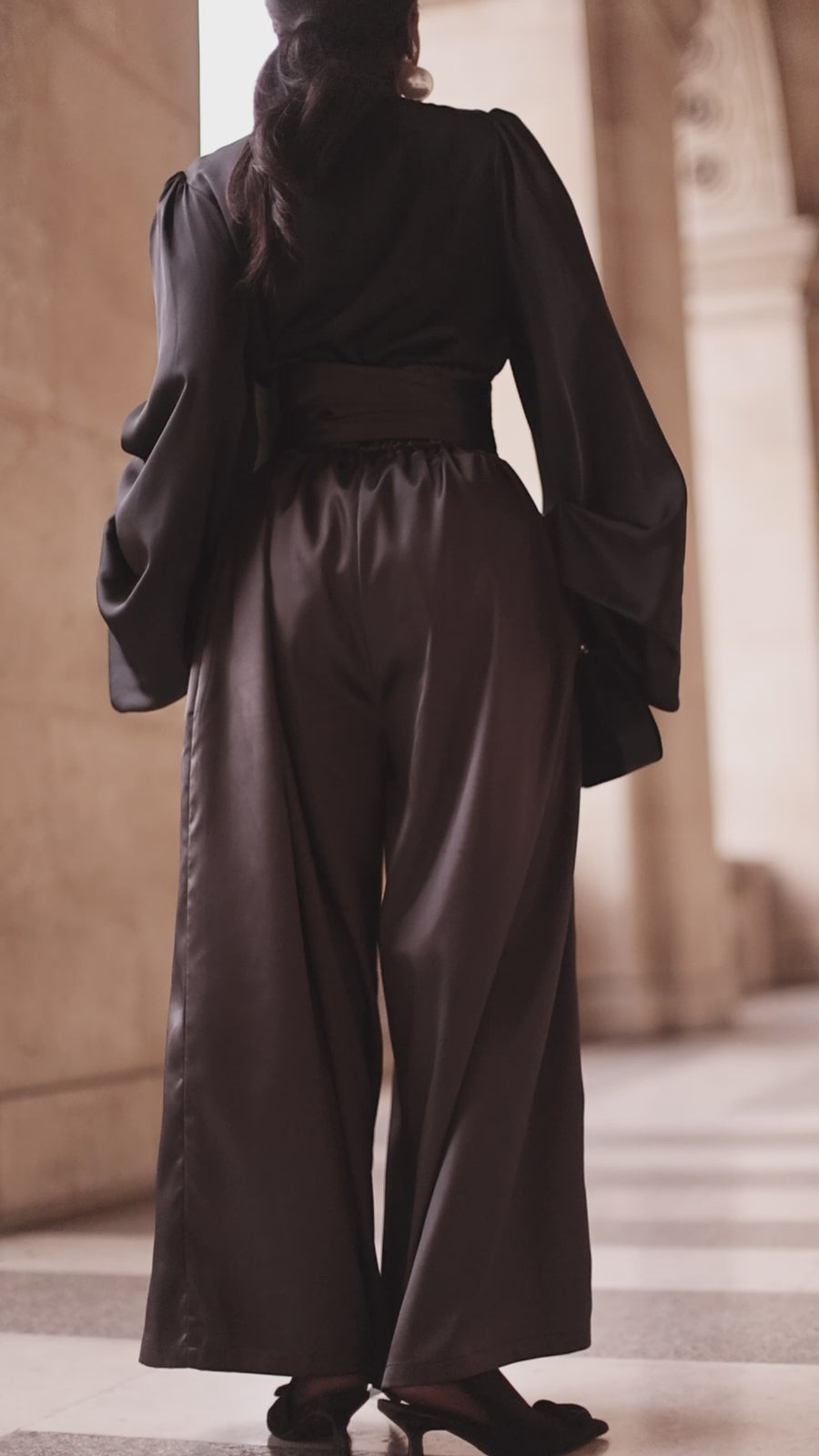 Grey Satin Wrap Trousers