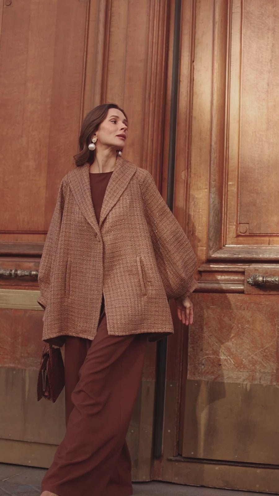 Camel Tweed Swing Coat