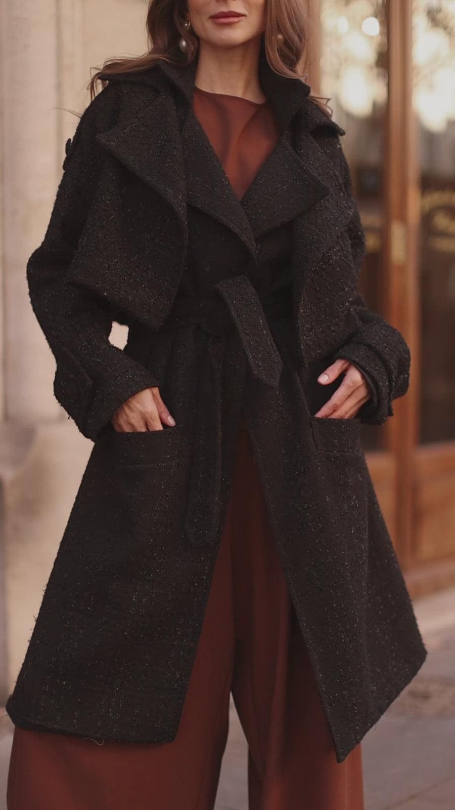 Signature Black Tweed French Trench