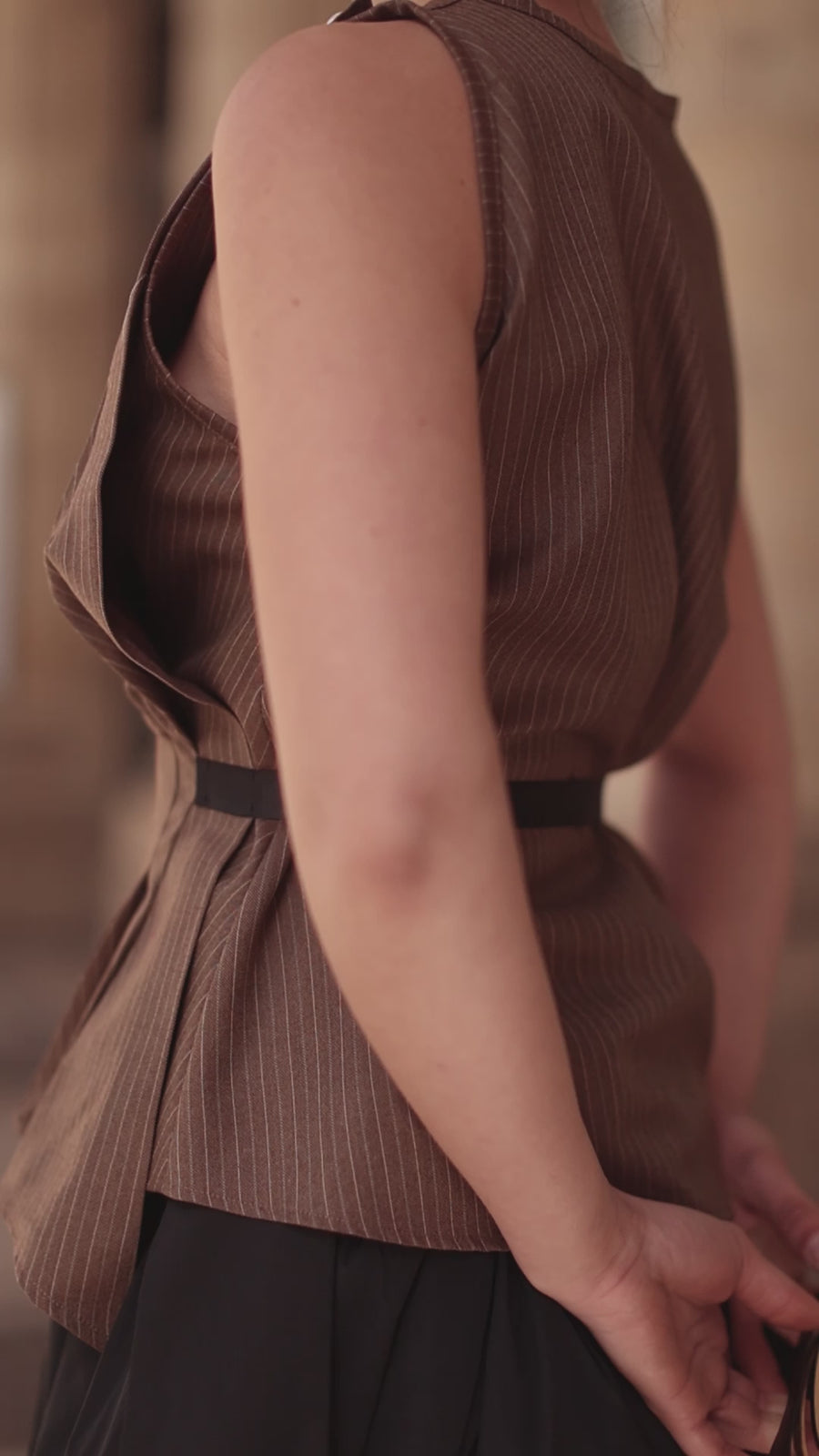 Brown Stripe Orsay Blouse
