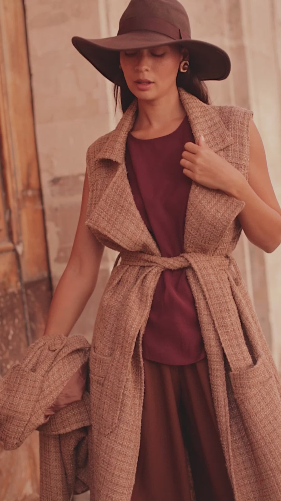 Camel Tweed French Trench