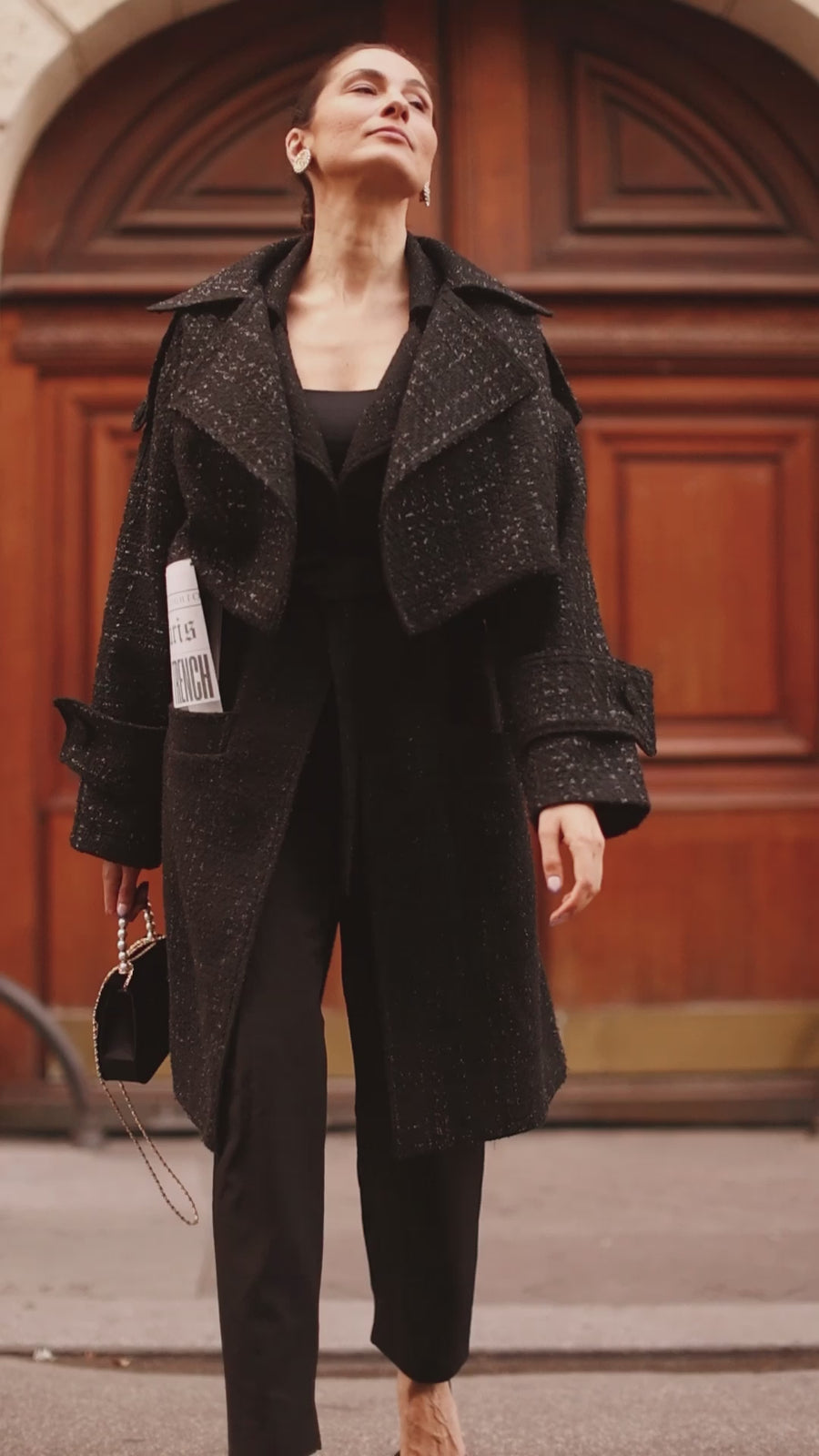 Signature Black Tweed French Trench