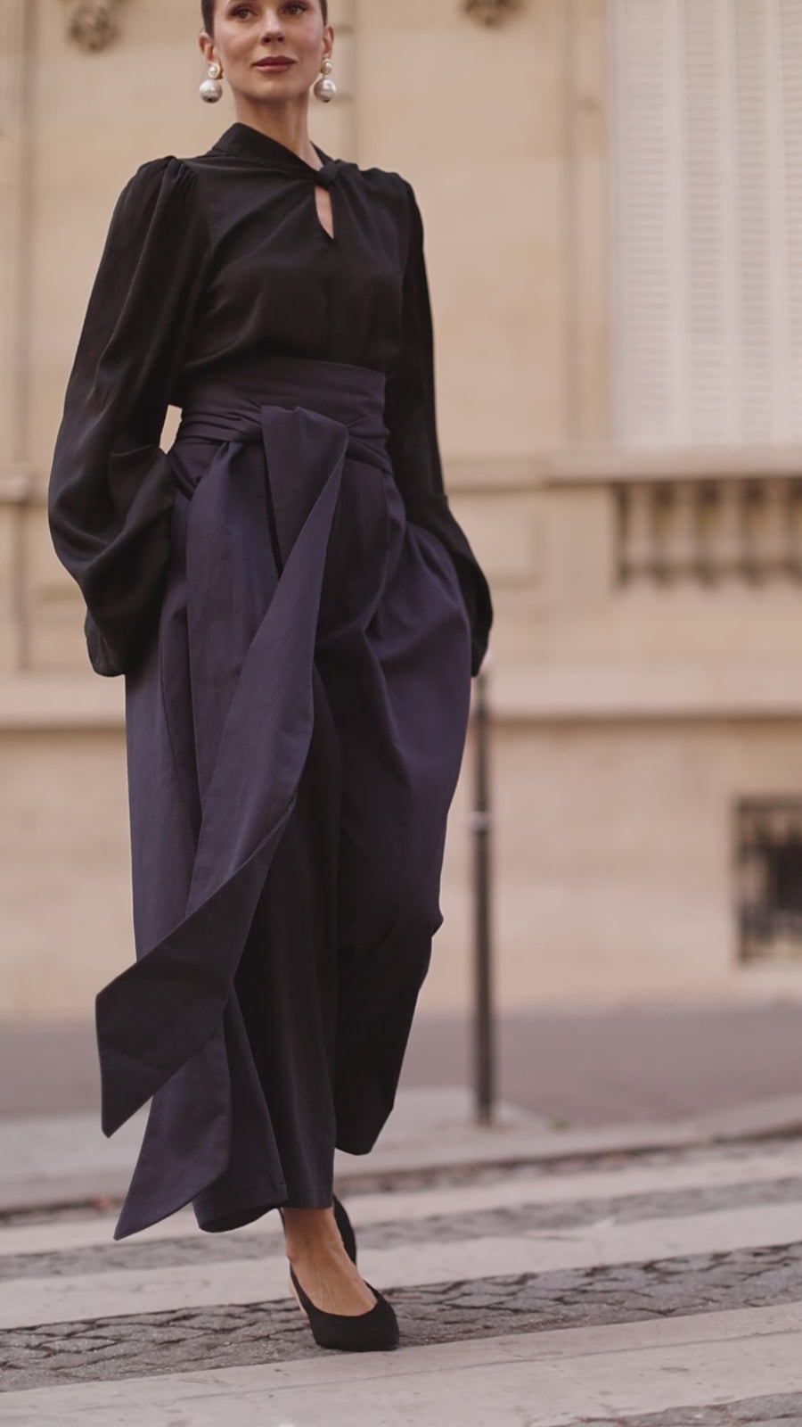 Navy Tailored Wrap Trousers