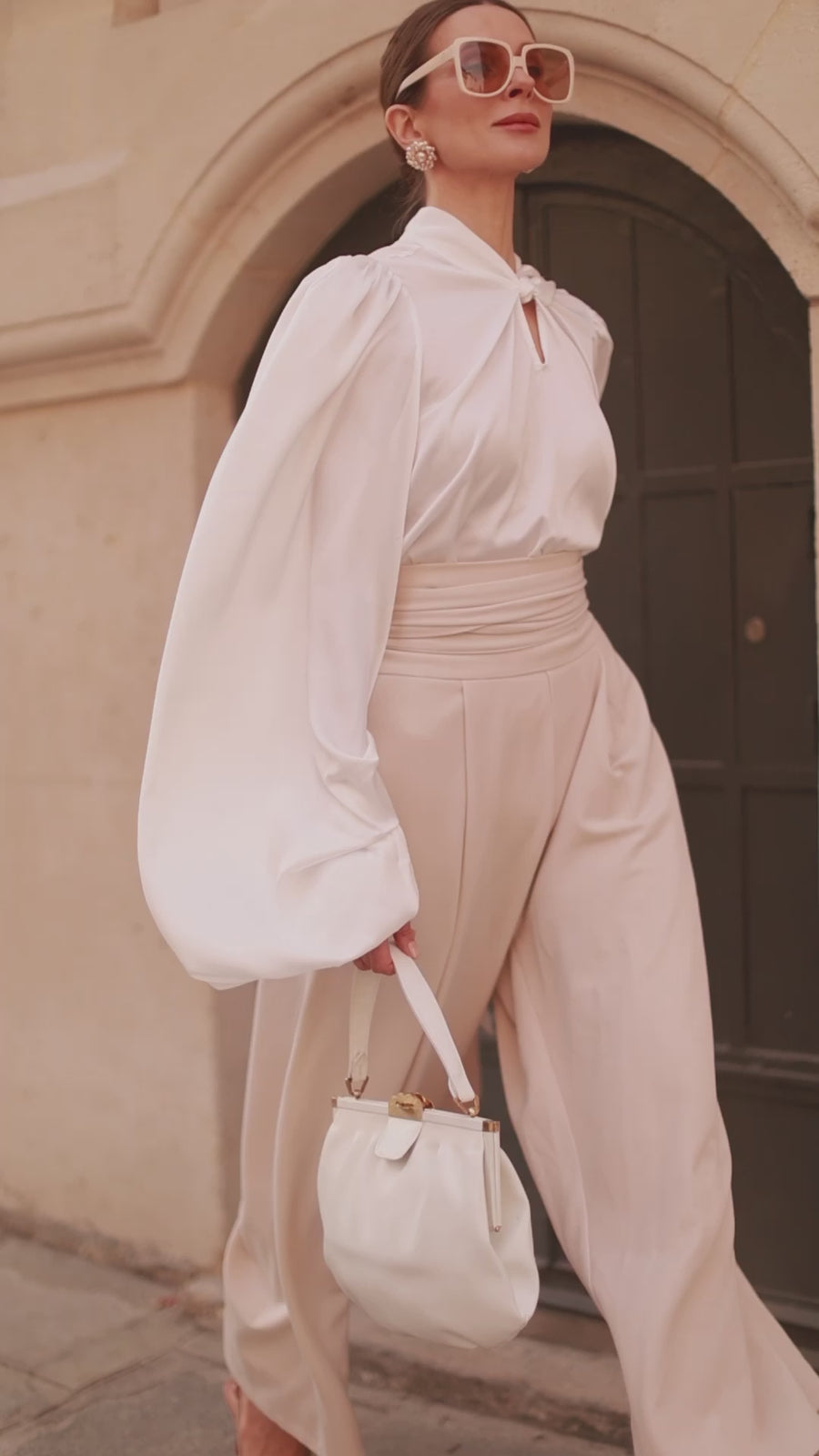 Cream Tailored Wrap Trousers