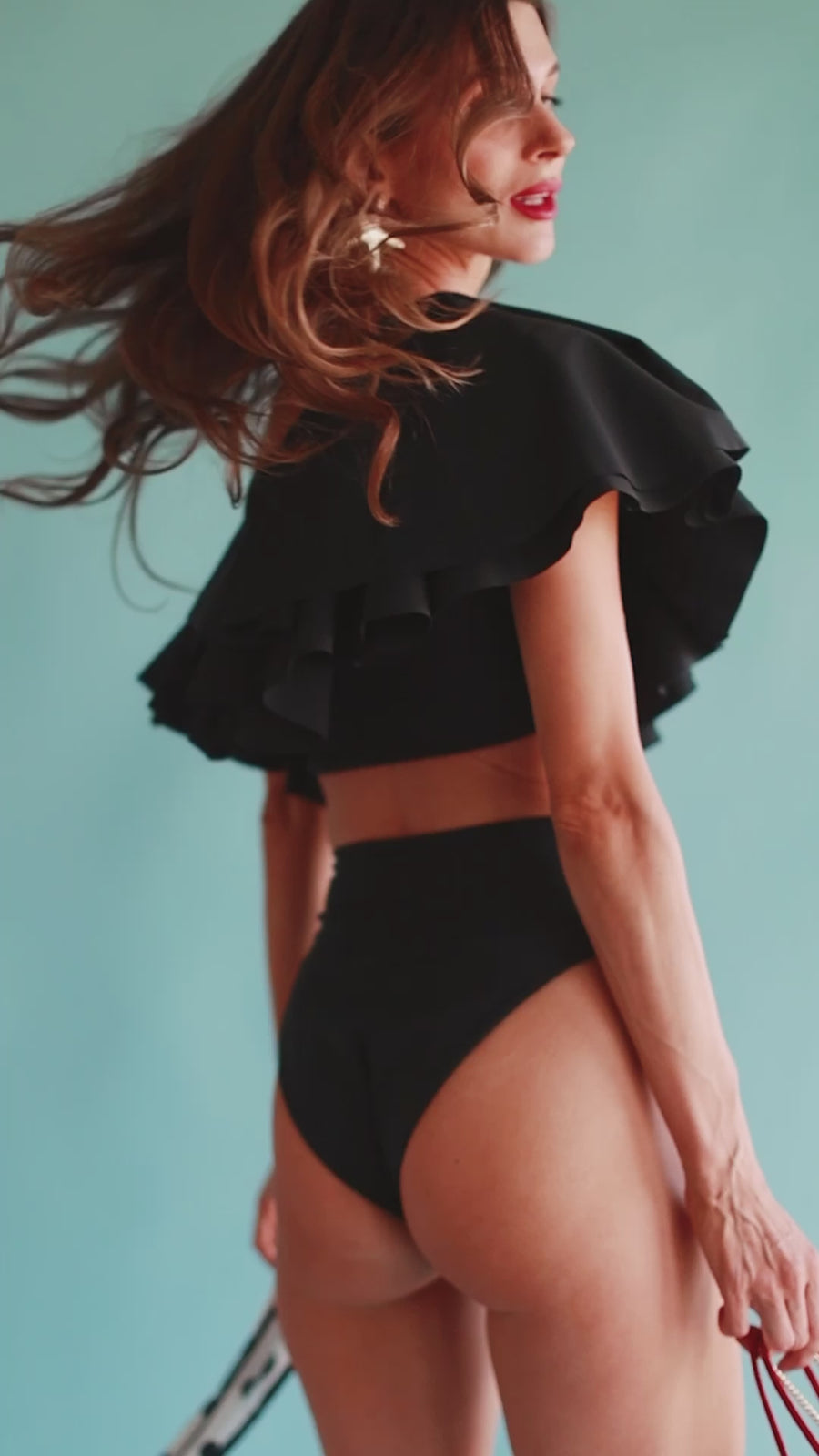 Black Multi-way Ruffle Bikini Top