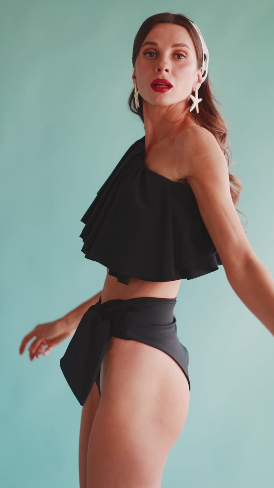 Black Multi-way Ruffle Bikini Top