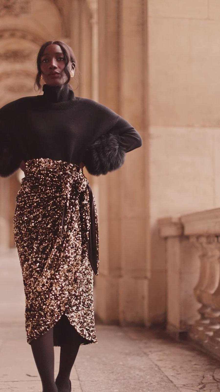 Gold Sequin Wrap Skirt