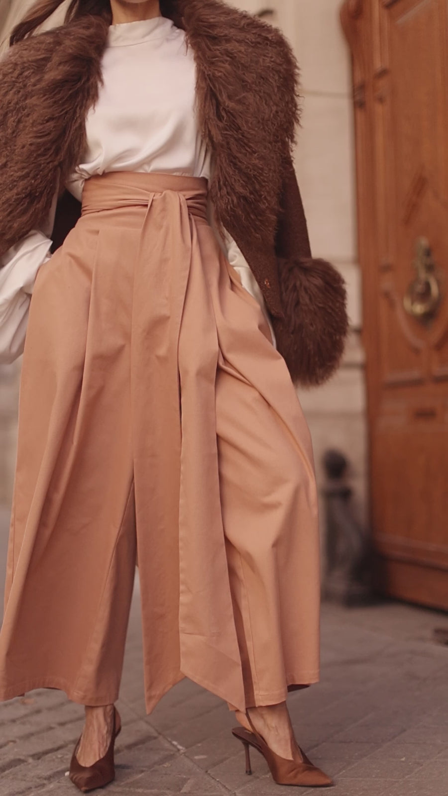 Camel Tailored Wrap Trousers