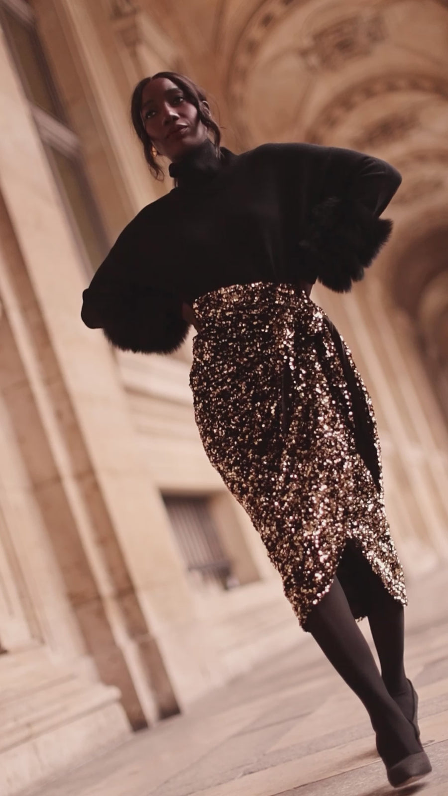 Gold Sequin Wrap Skirt