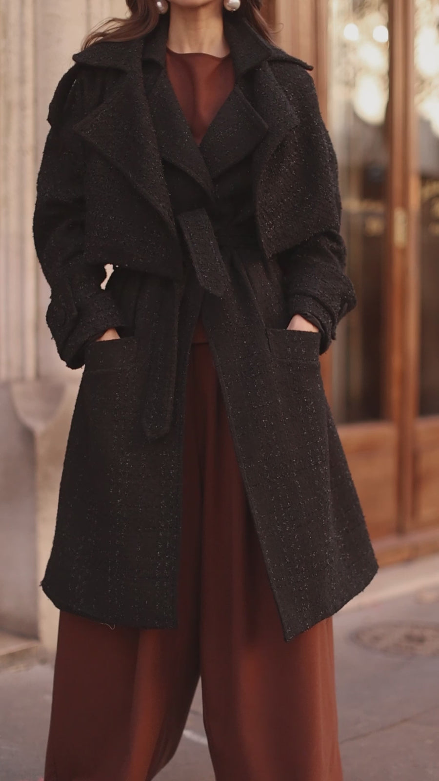 Signature Black Tweed French Trench