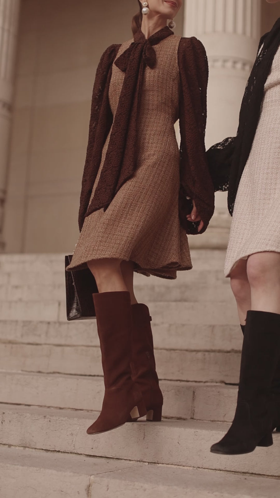 Beige Tweed Swing Dress