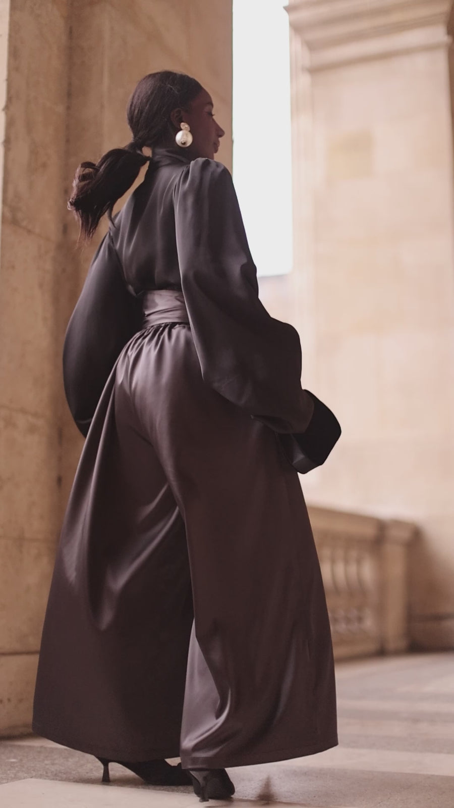 Grey Satin Wrap Trousers