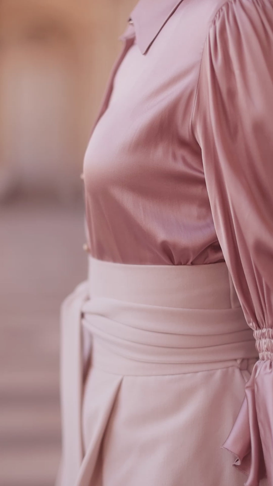 Pink Ruched Silk Blouse