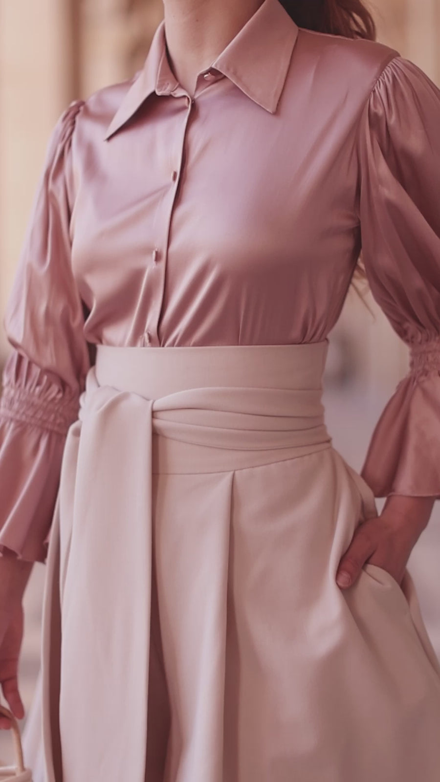 Pink Ruched Silk Blouse
