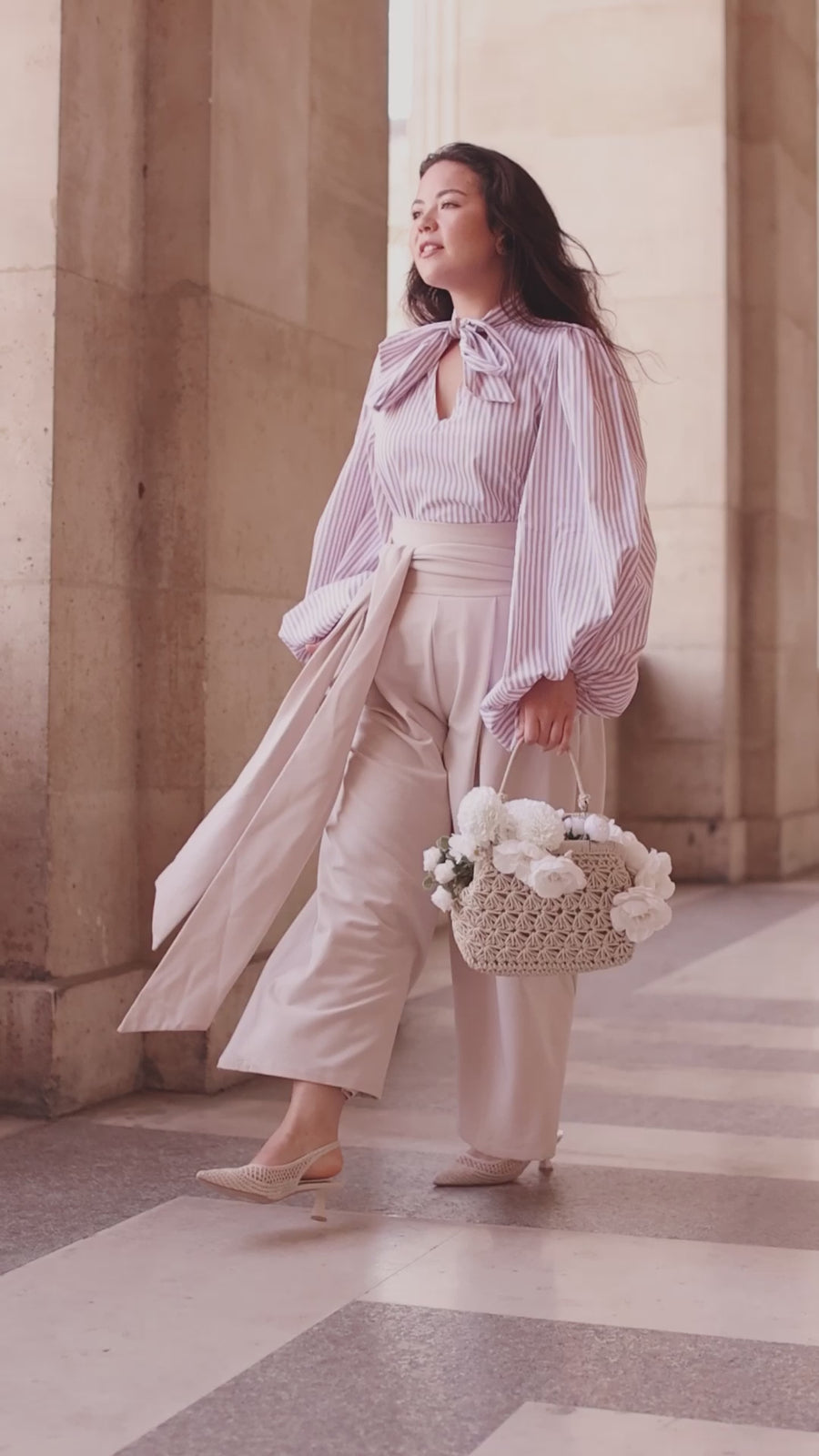 Cream Tailored Wrap Trousers