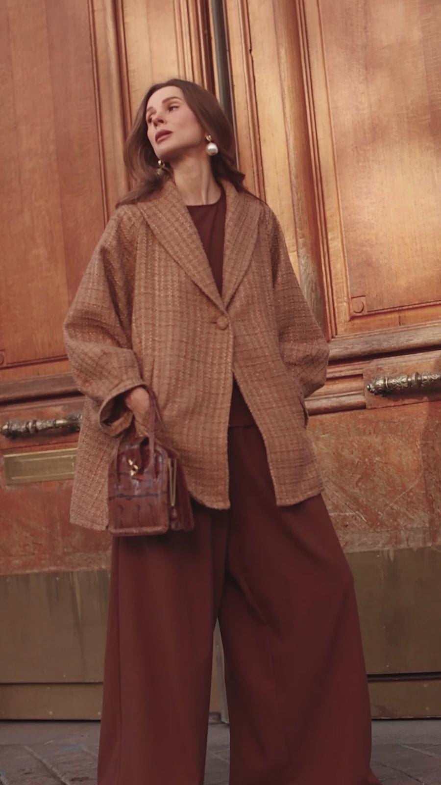 Camel Tweed Swing Coat