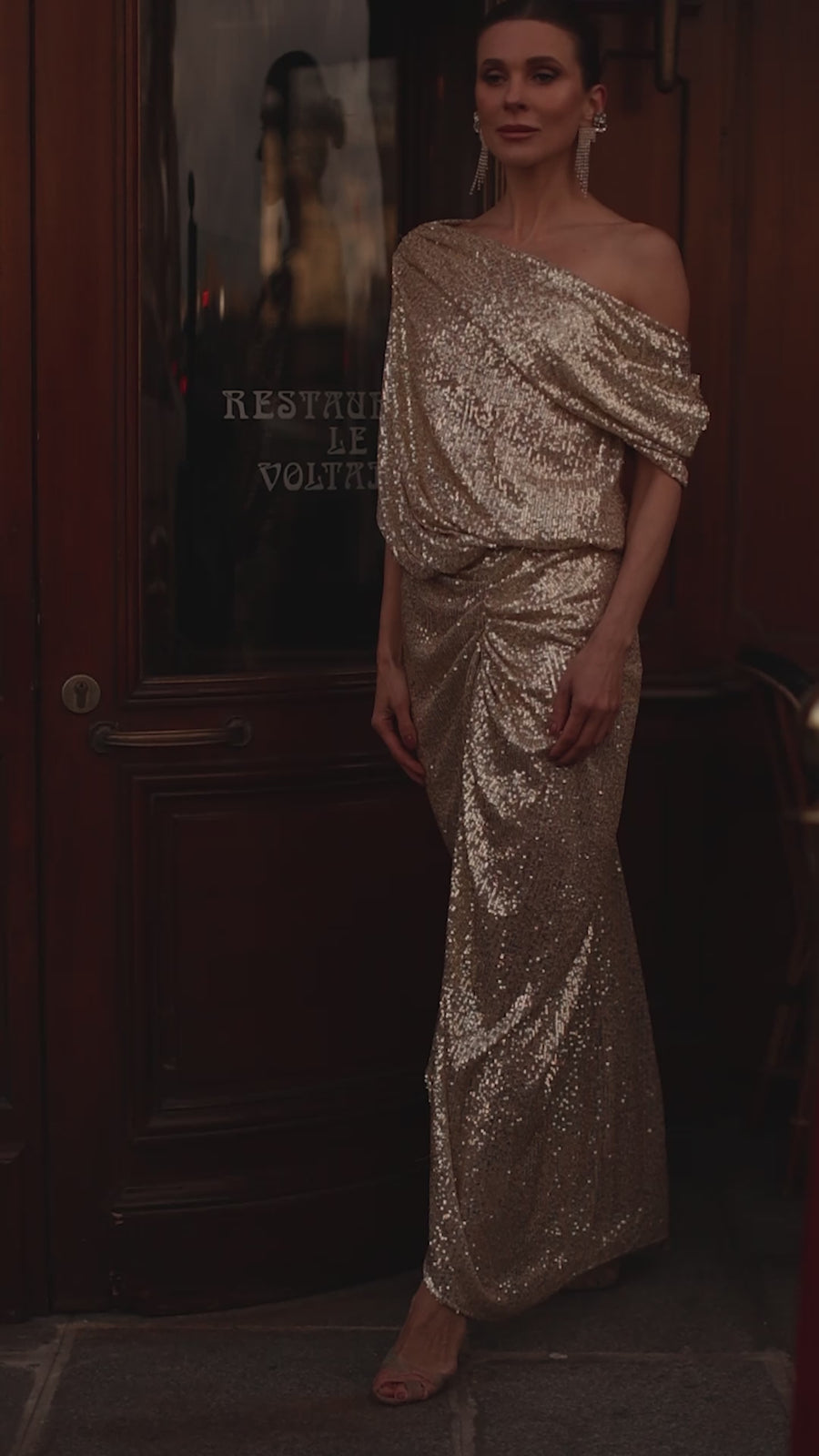 Voltaire Sequin Draped Dress