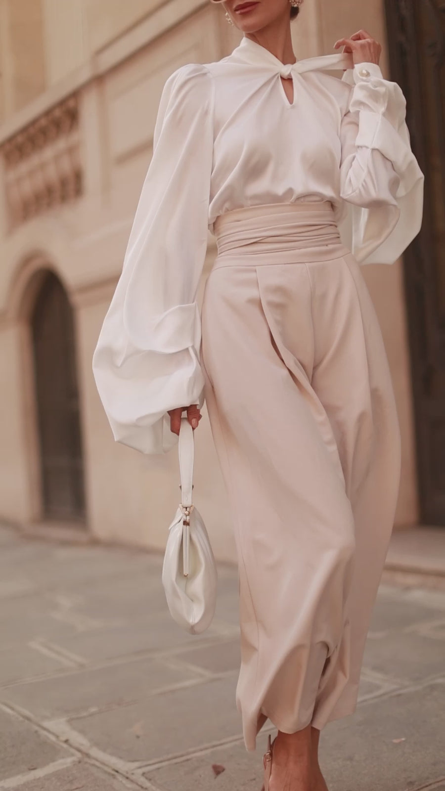 Cream Tailored Wrap Trousers