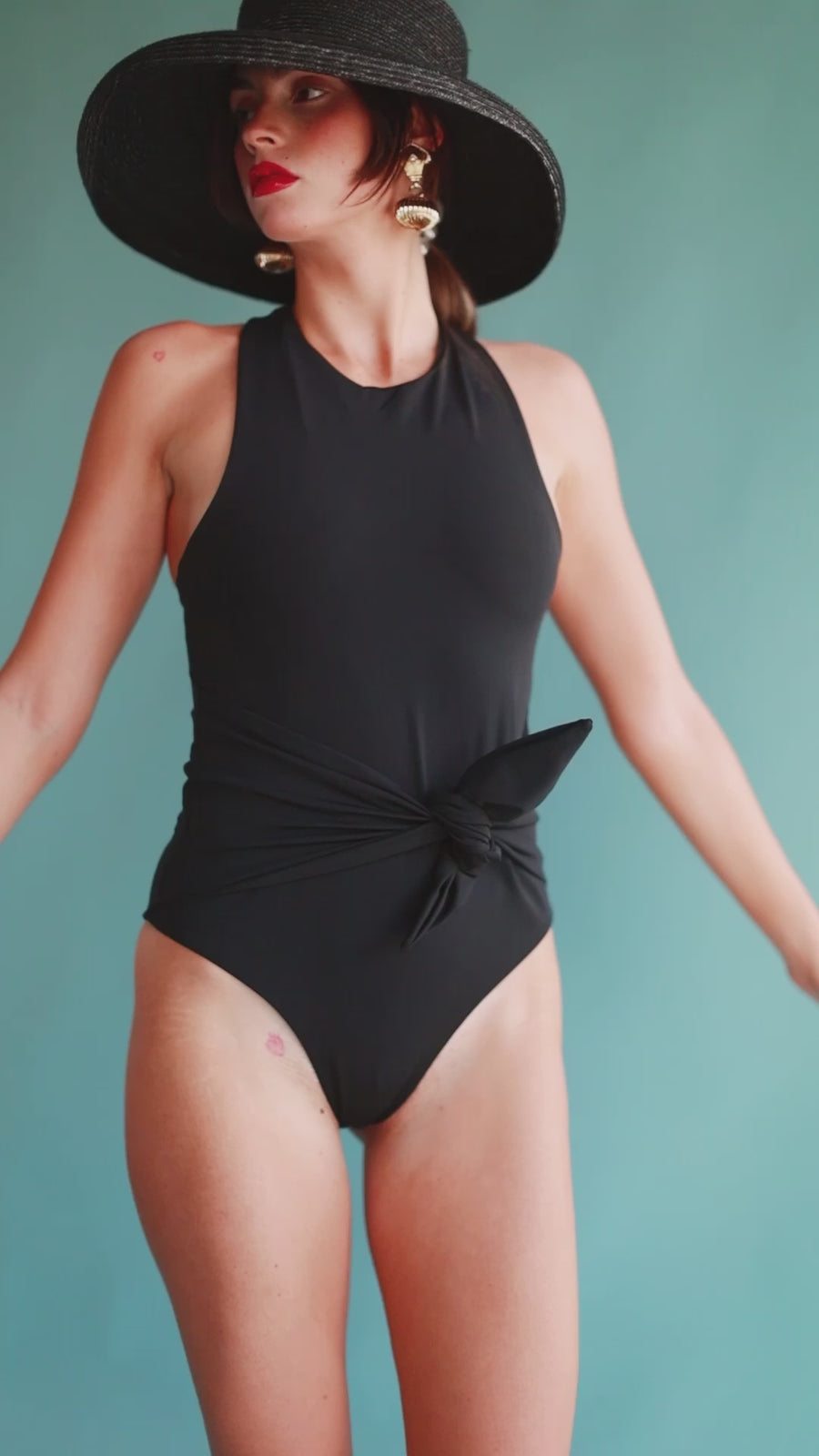 Black Halter Wrap Swimsuit
