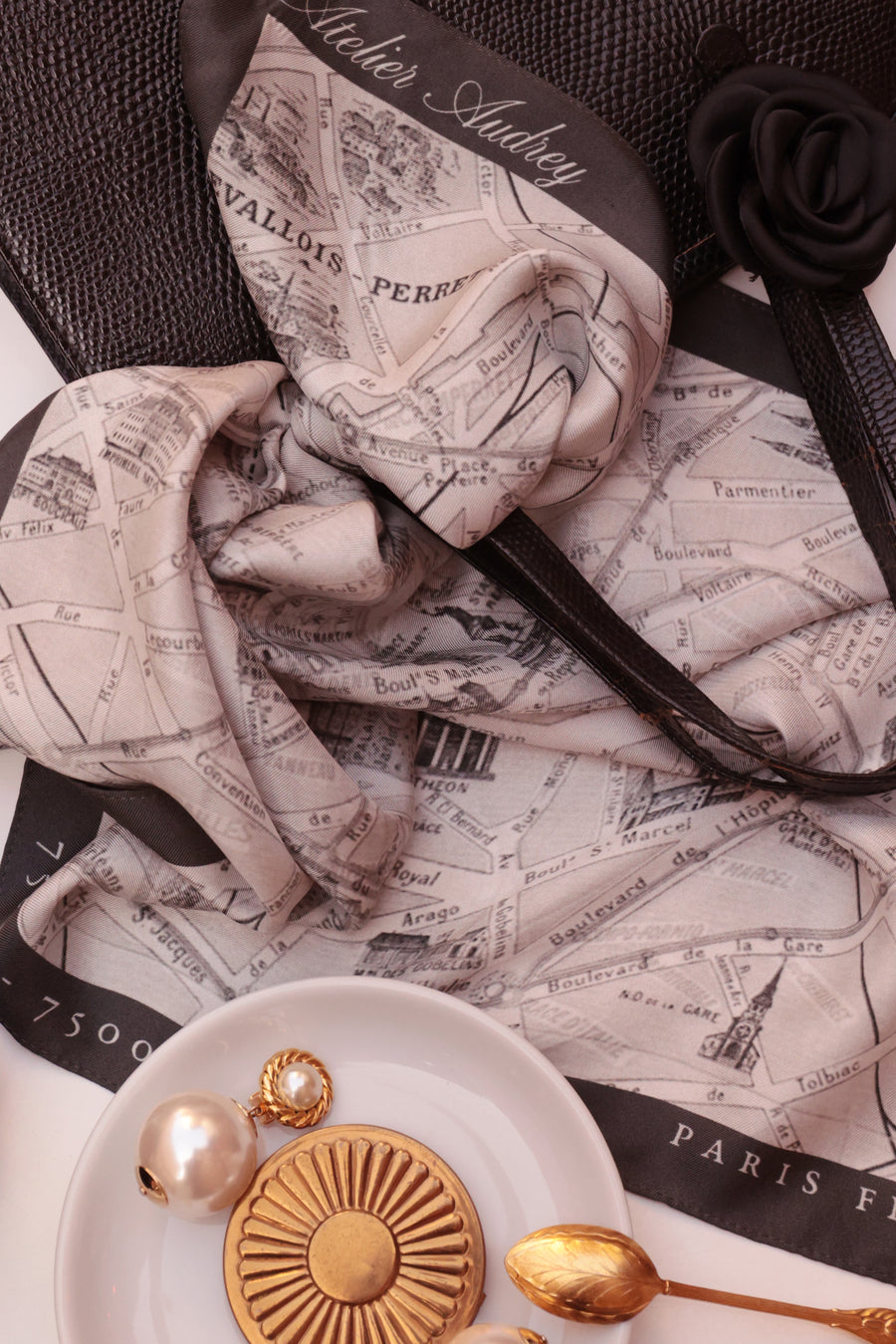 Paris Silk Scarf & Brooch Set