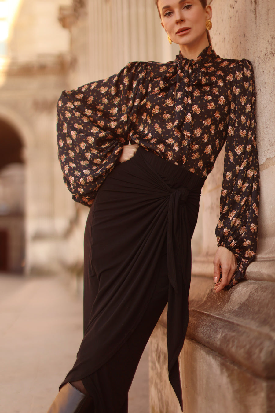 Black Midi Wrap Skirt