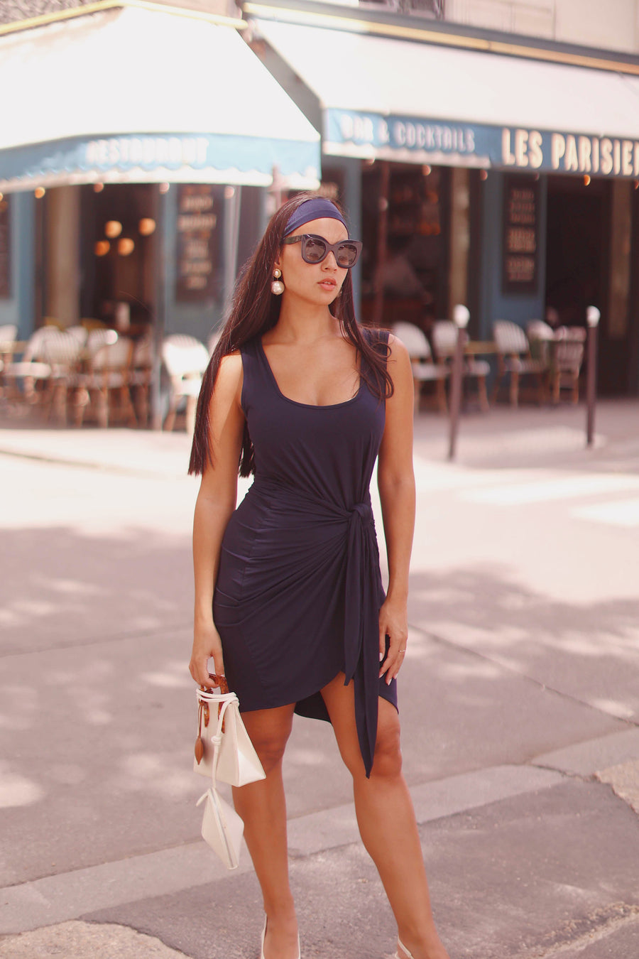 Navy Sleeveless Wrap Dress