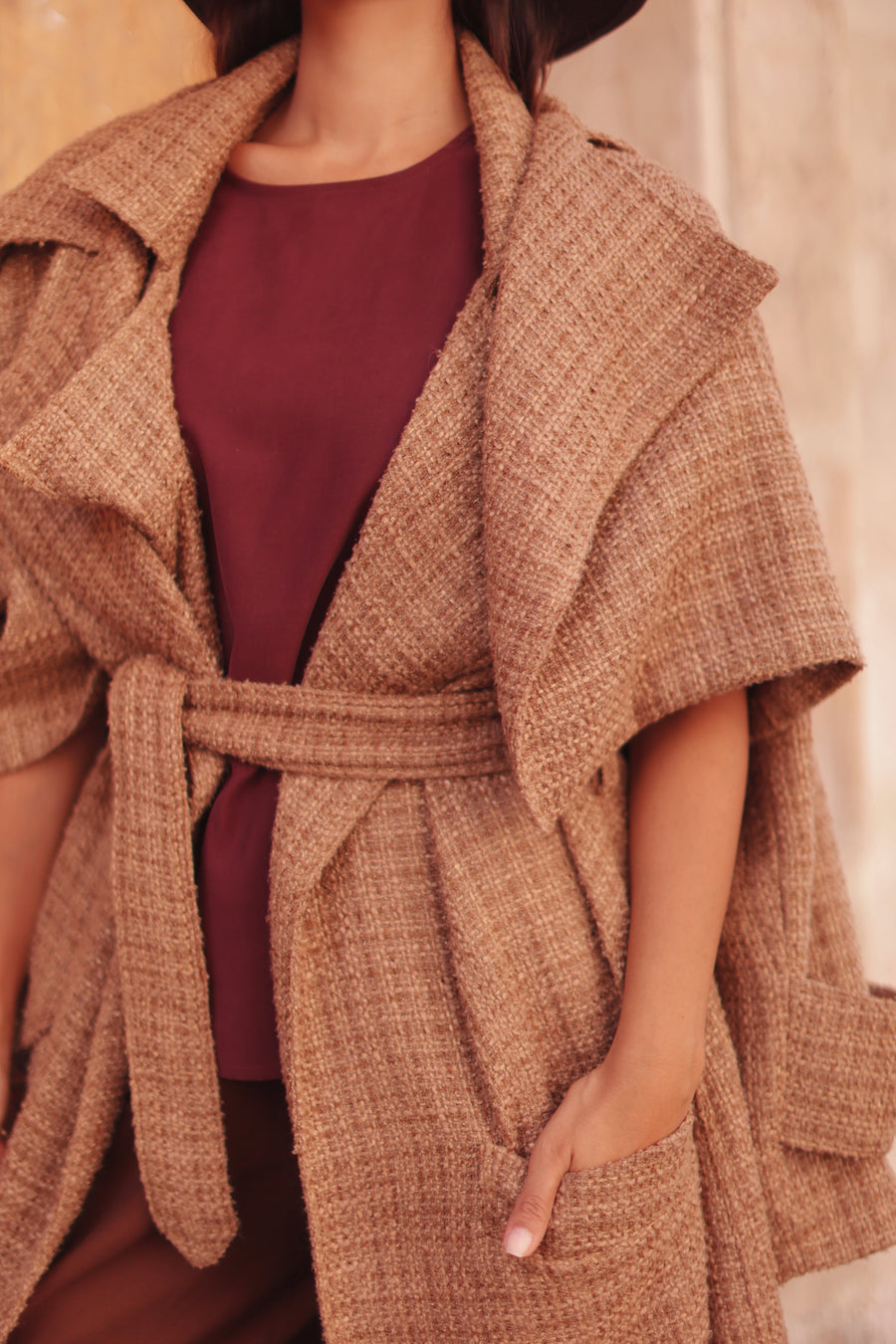 Camel Tweed French Trench