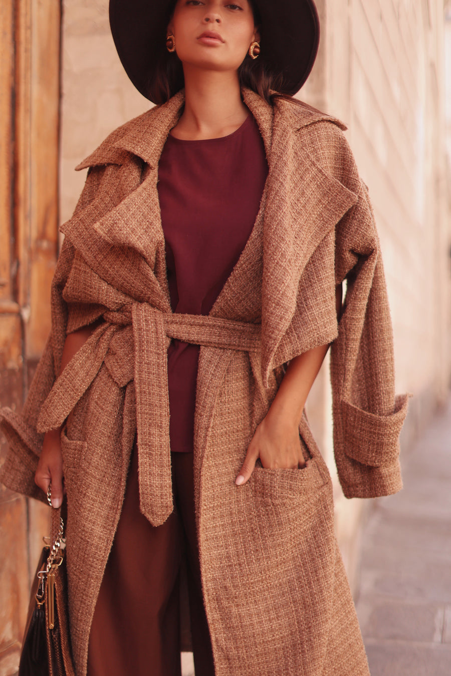 Camel Tweed French Trench
