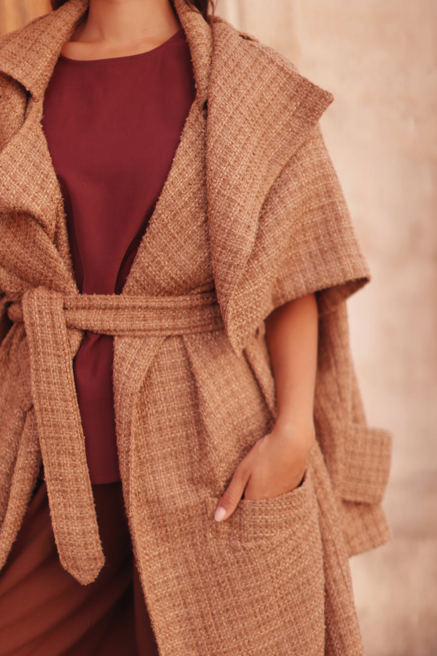Camel Tweed French Trench