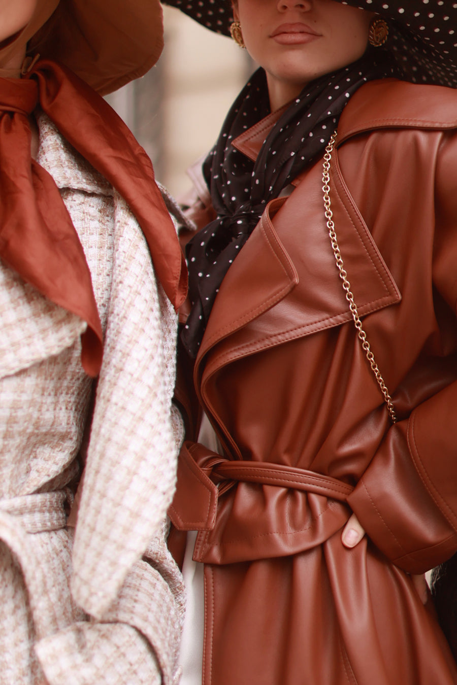 Faux Leather Brown French Trench