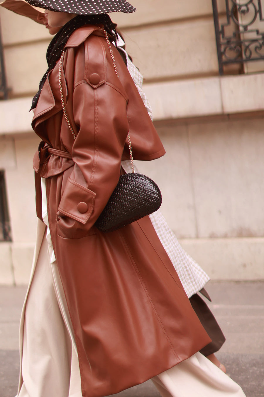 Faux Leather Brown French Trench