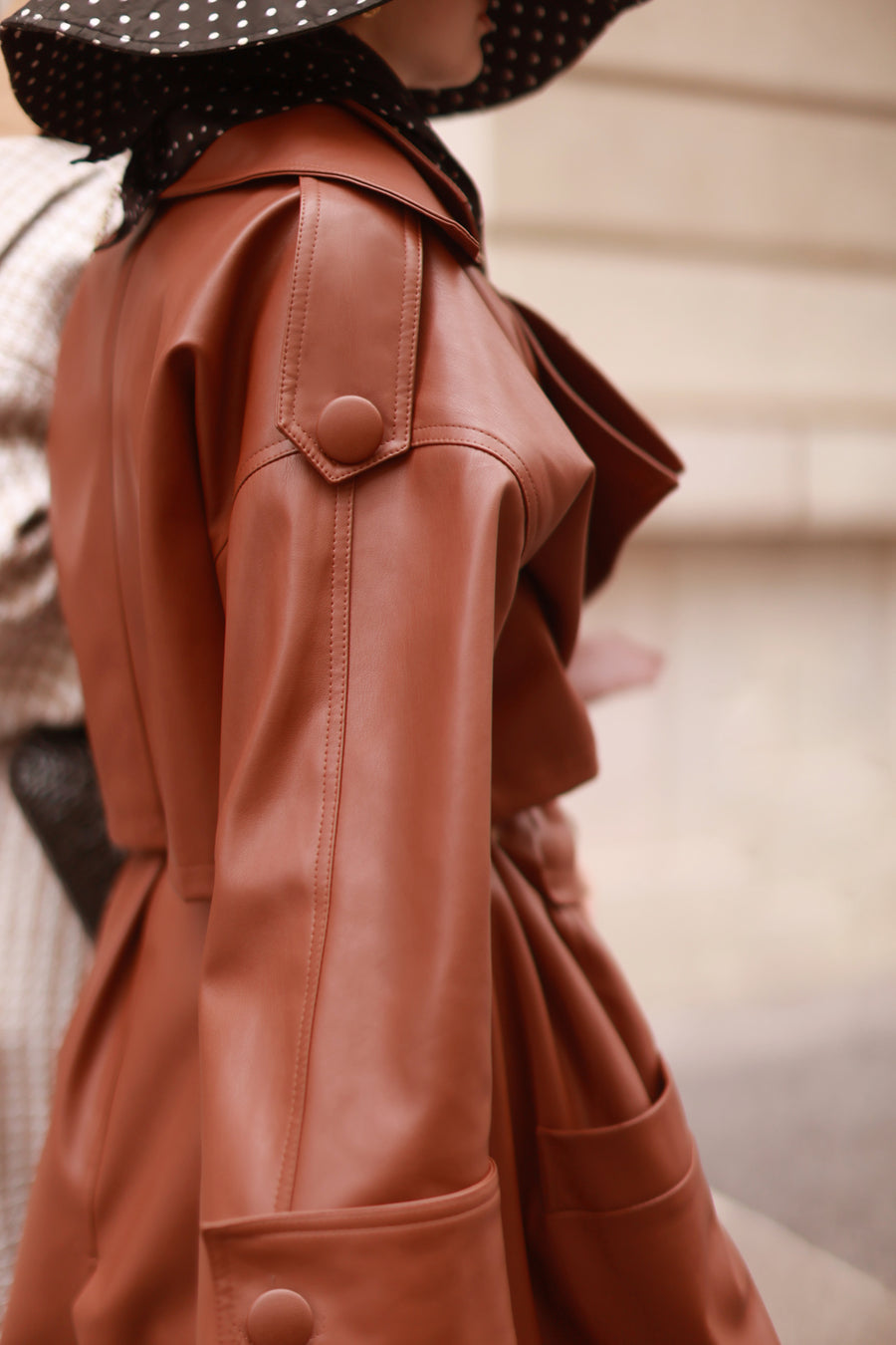 Faux Leather Brown French Trench