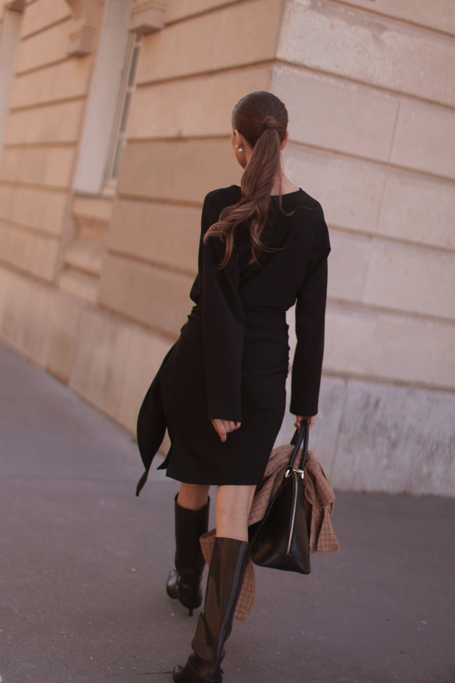 Classic Round Neck Black Wrap Dress