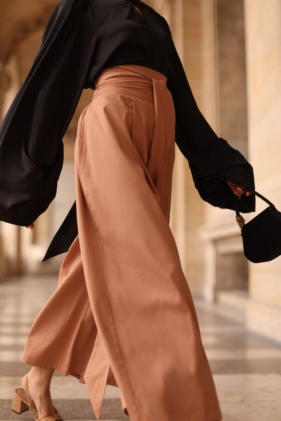 Camel Tailored Wrap Trousers