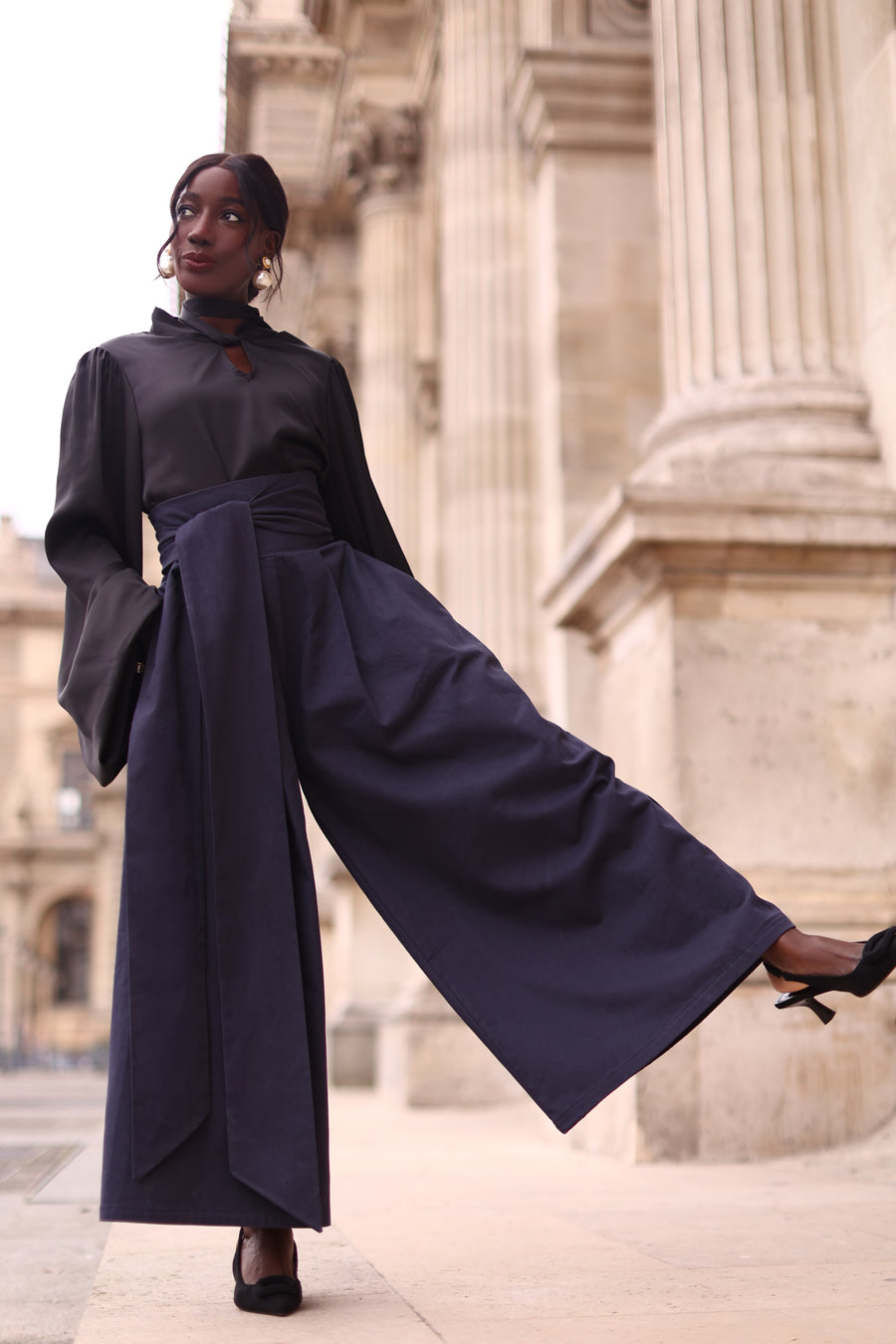 Navy Tailored Wrap Trousers