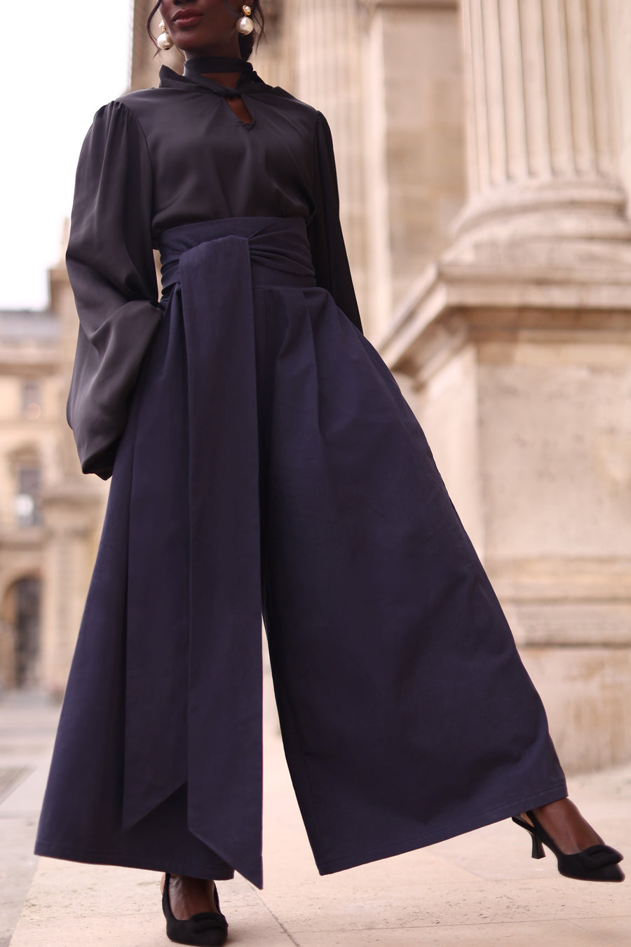 Navy Tailored Wrap Trousers