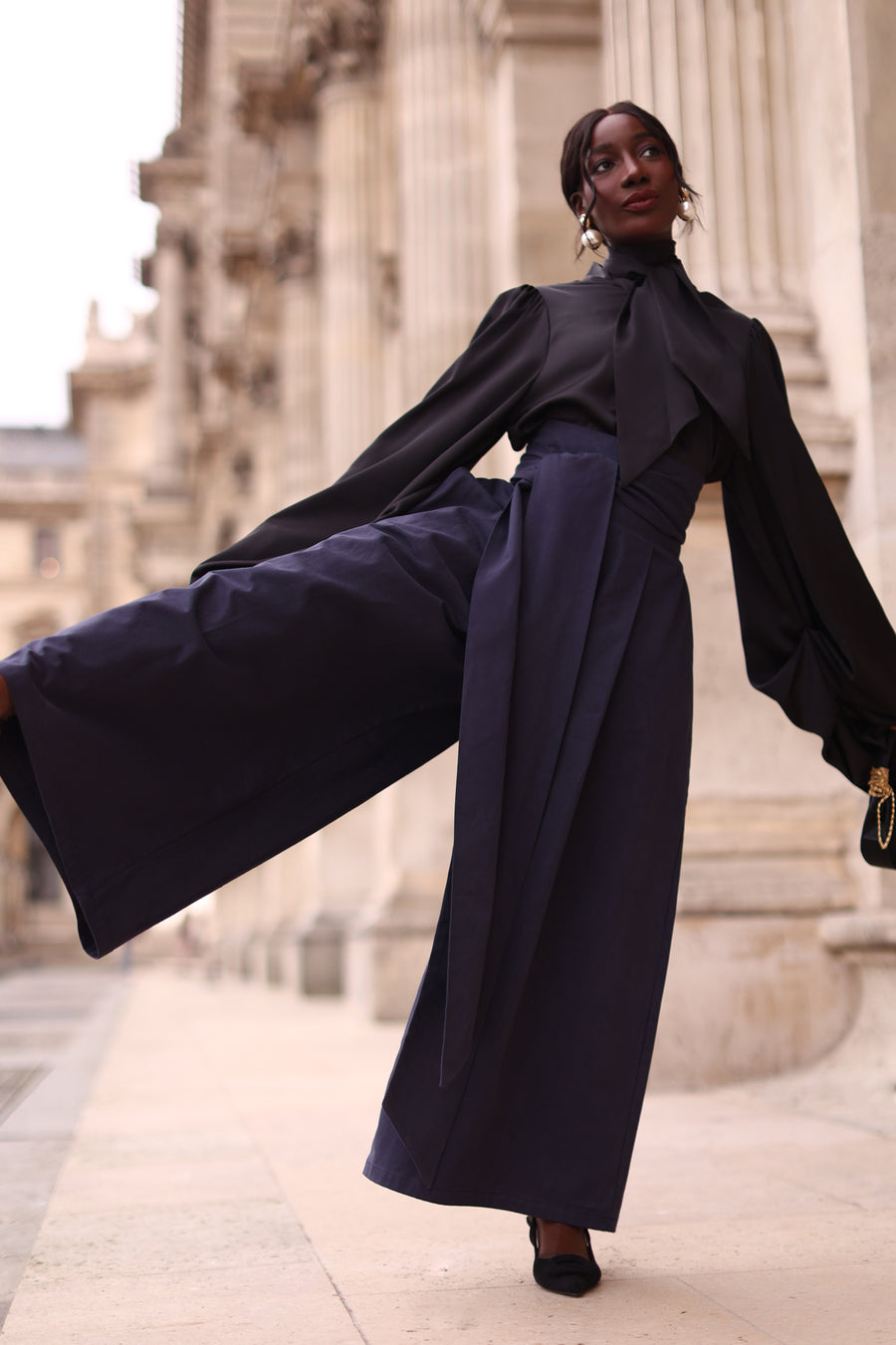 Navy Tailored Wrap Trousers