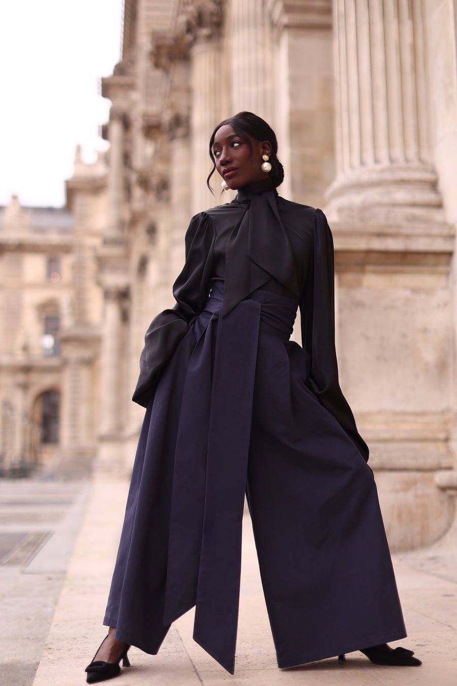 Navy Tailored Wrap Trousers