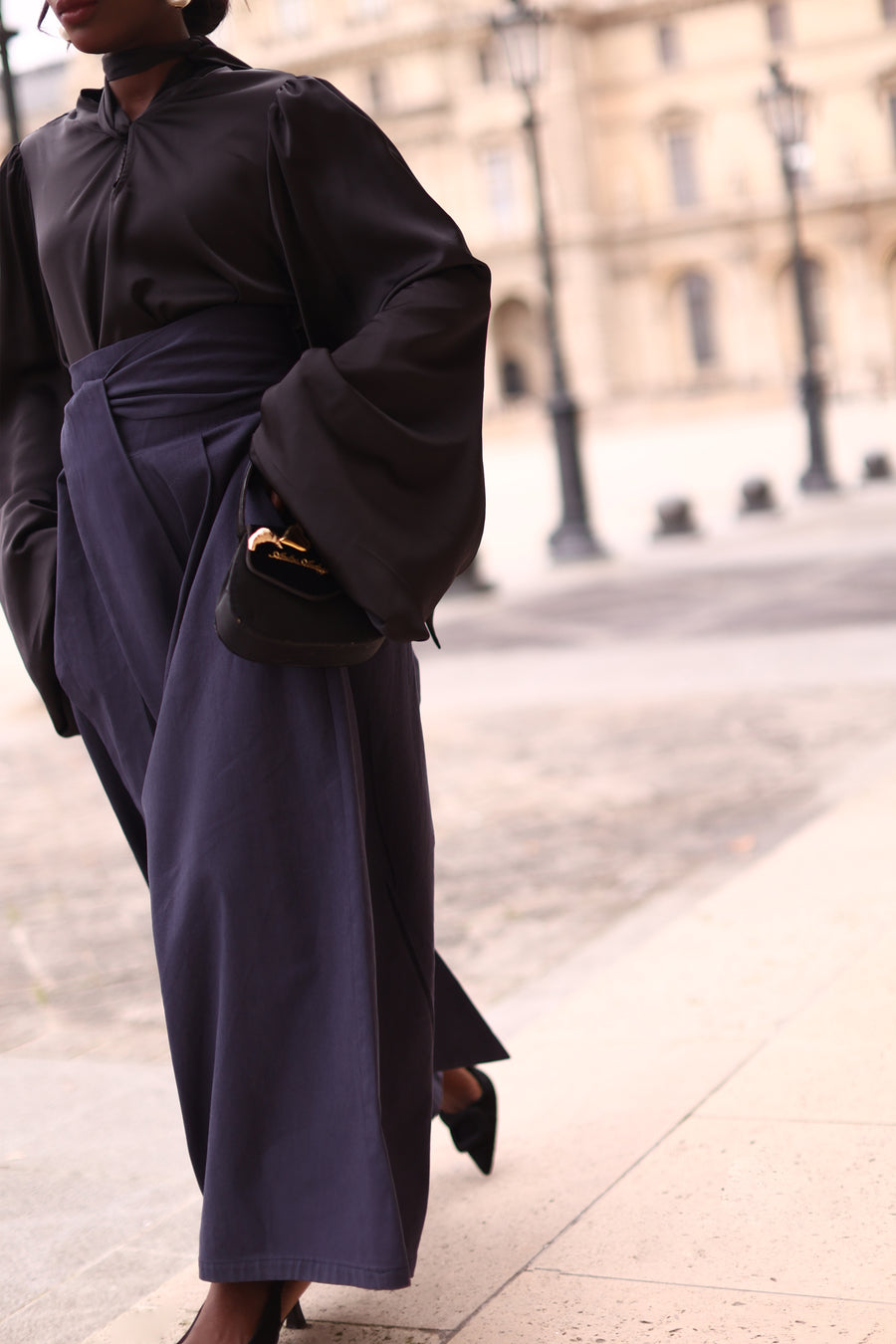 Navy Tailored Wrap Trousers