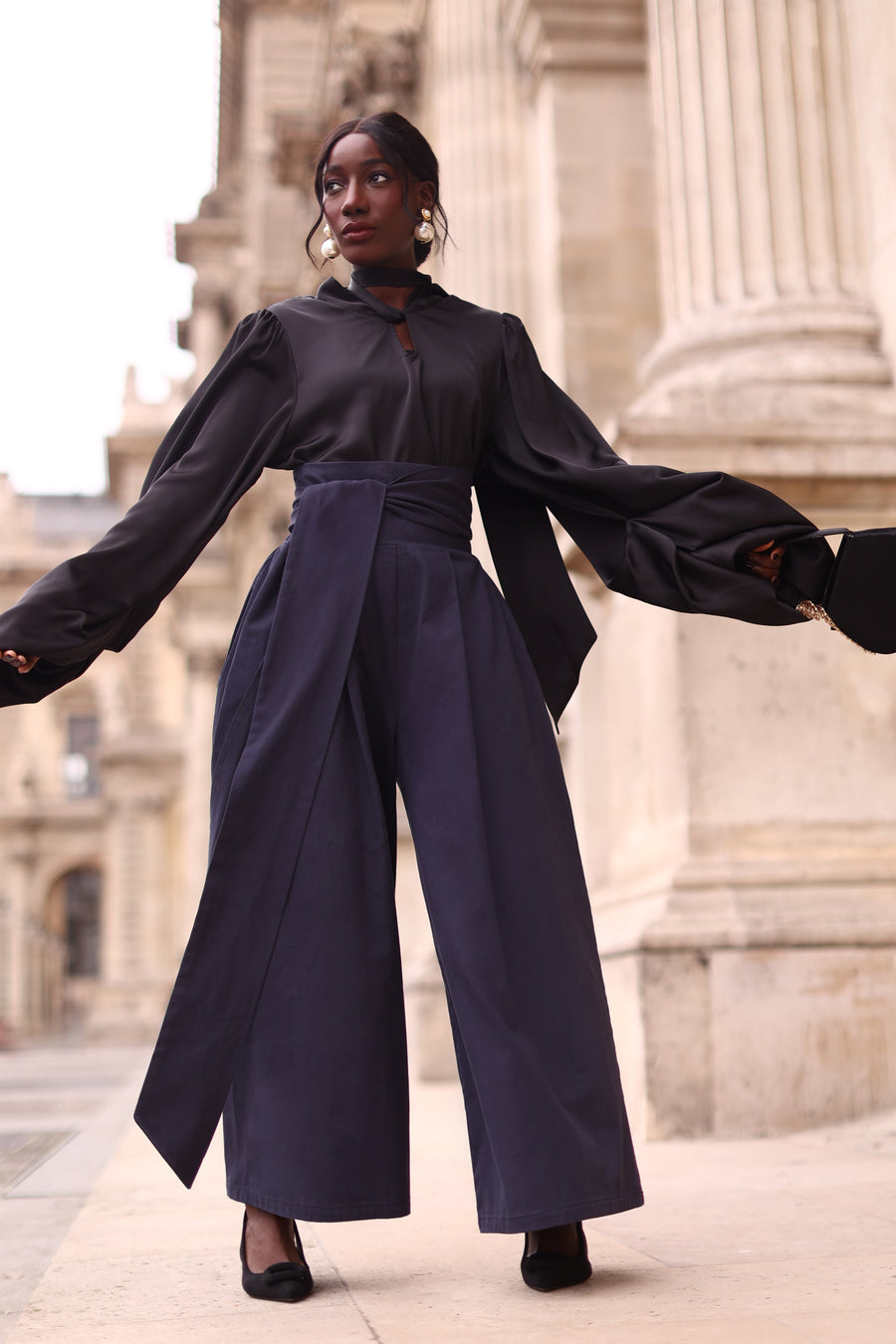 Navy Tailored Wrap Trousers