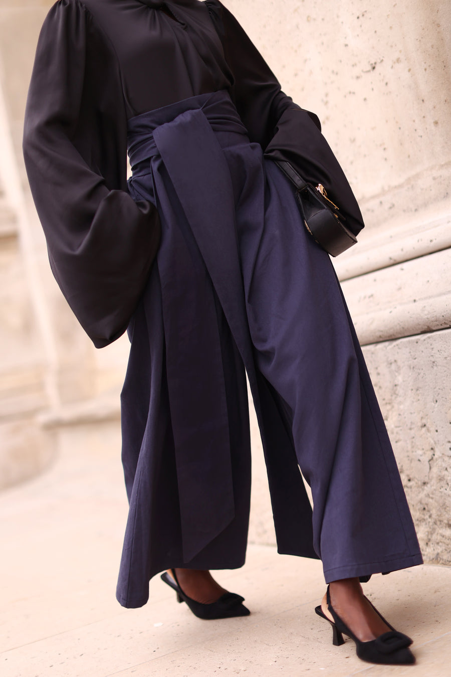 Navy Tailored Wrap Trousers