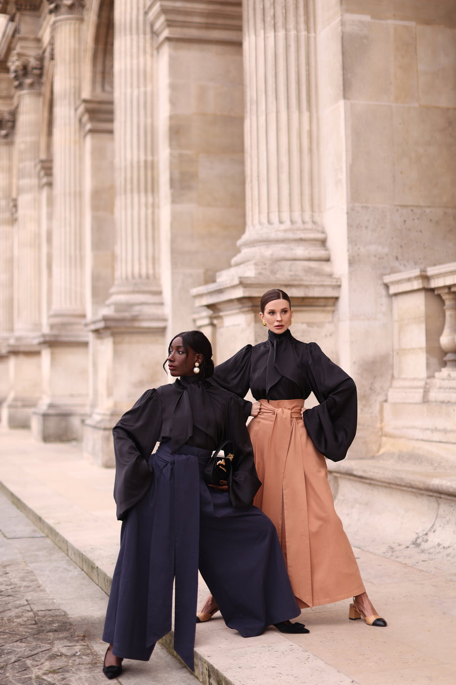 Navy Tailored Wrap Trousers