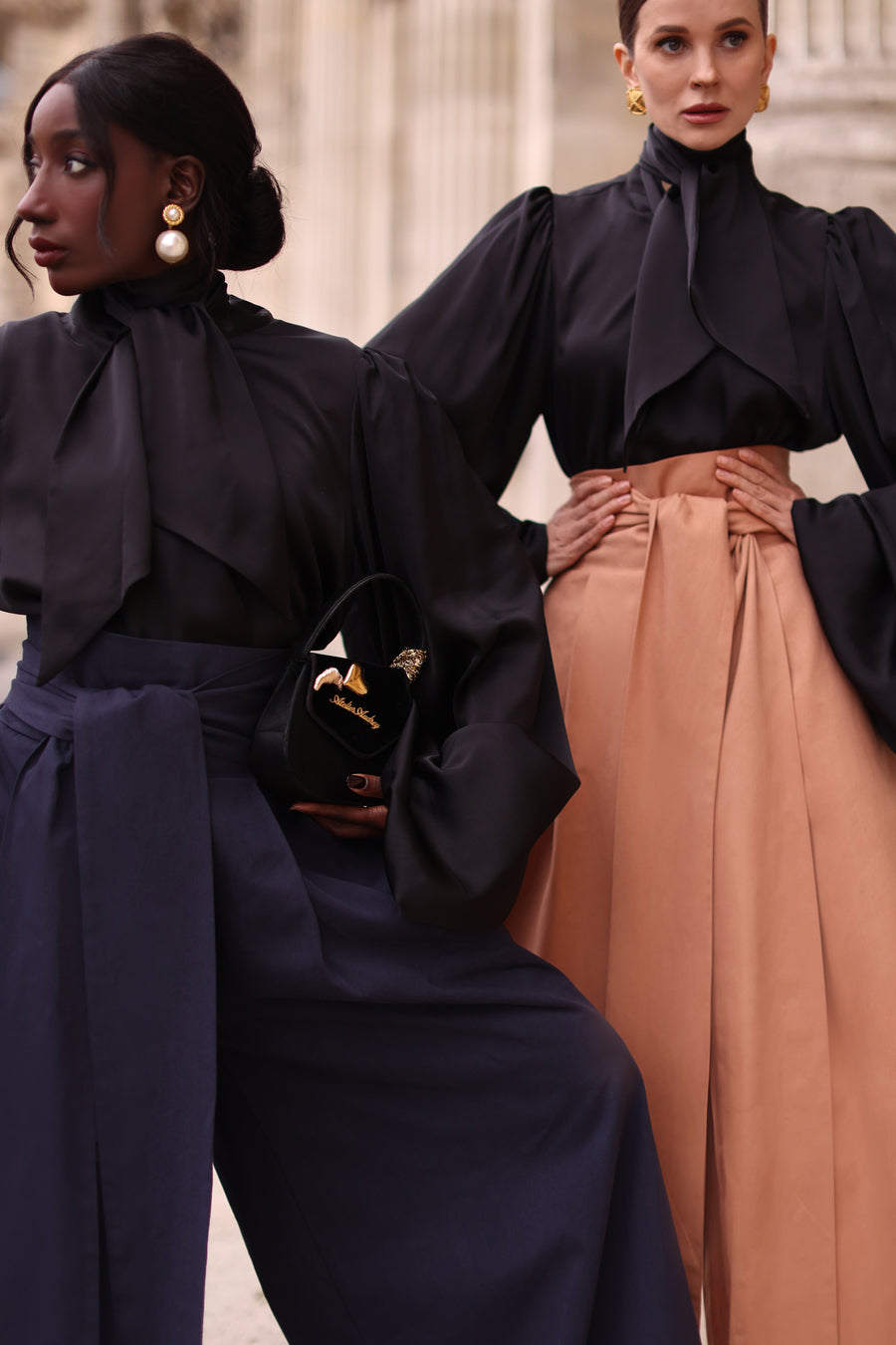 Navy Tailored Wrap Trousers