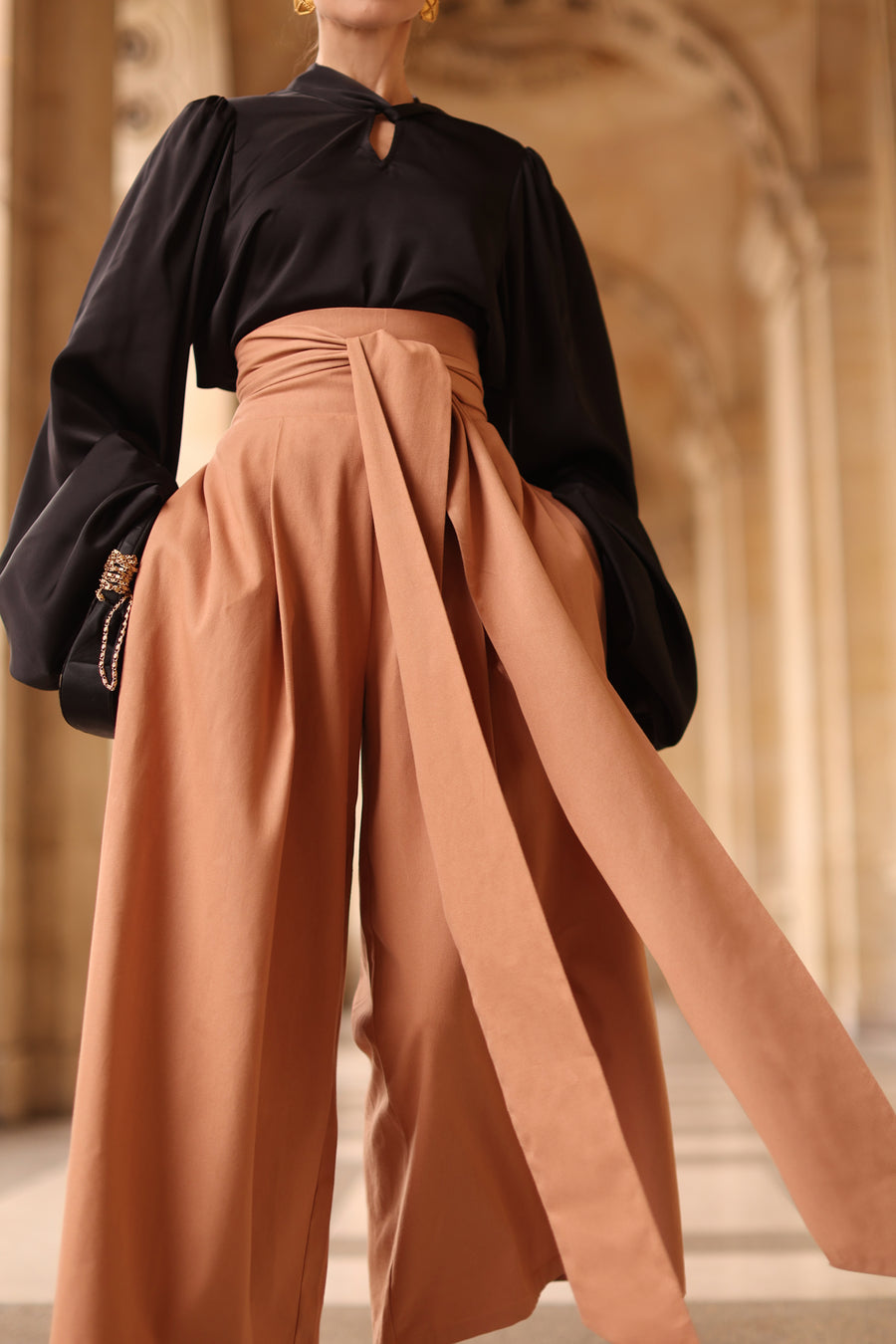 Camel Tailored Wrap Trousers