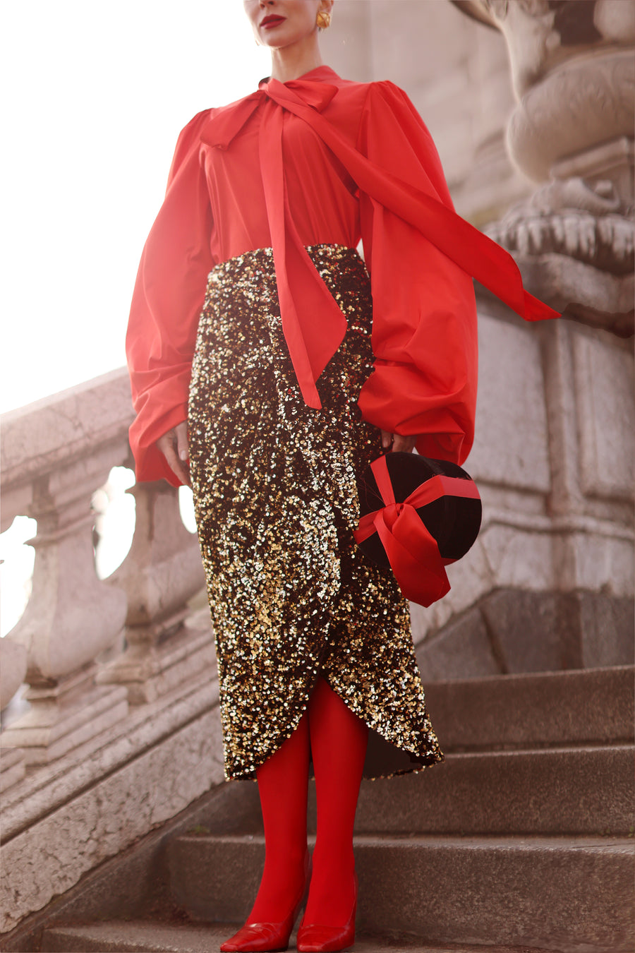 Gold Sequin Wrap Skirt