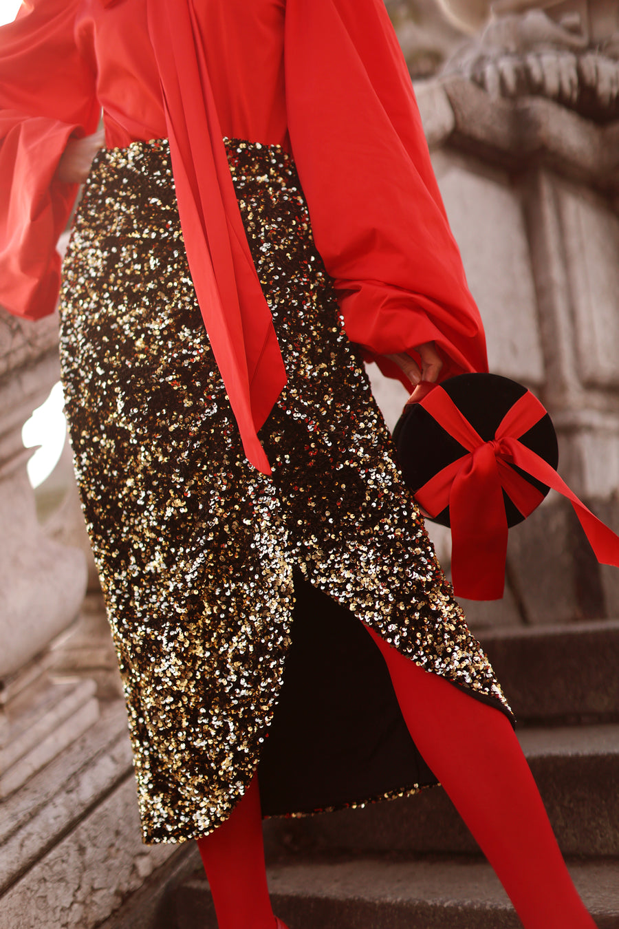 Gold Sequin Wrap Skirt